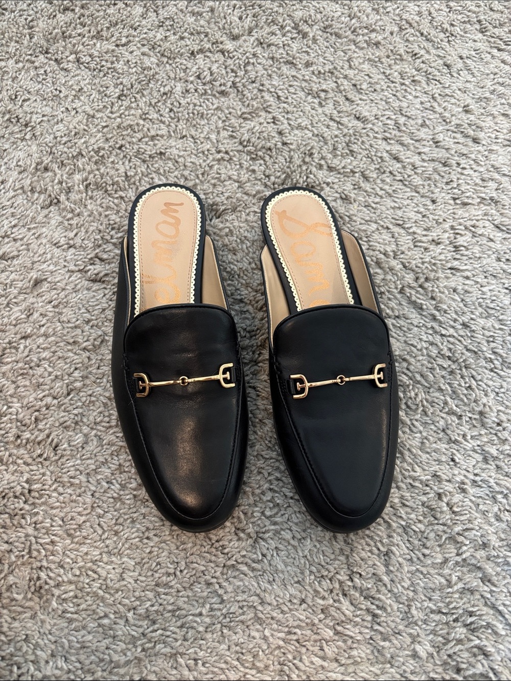 Sam Edelman Black Leather Slip-On Mules with Gold Bit